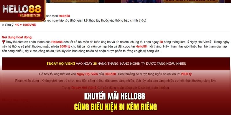 Khuyến mãi Hello88 cùng điều kiện đi kèm riêng